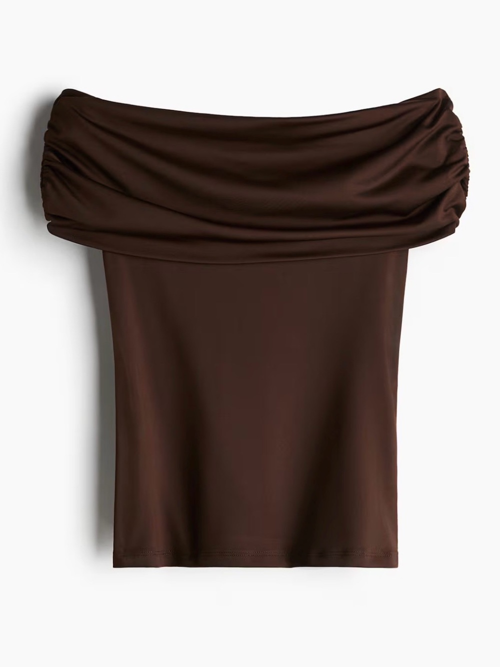 H&M Gathered Off-Shoulder Top in Rich Chocolate Brown